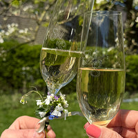Champagneglas met gegraveerde tekst