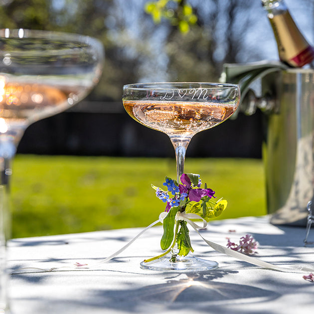 Gegraveerd champagneglas coupe met persoonlijke tekst